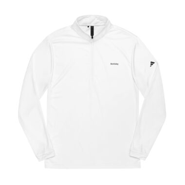 white adidas quarter zip pullover — embroidered logo performance top