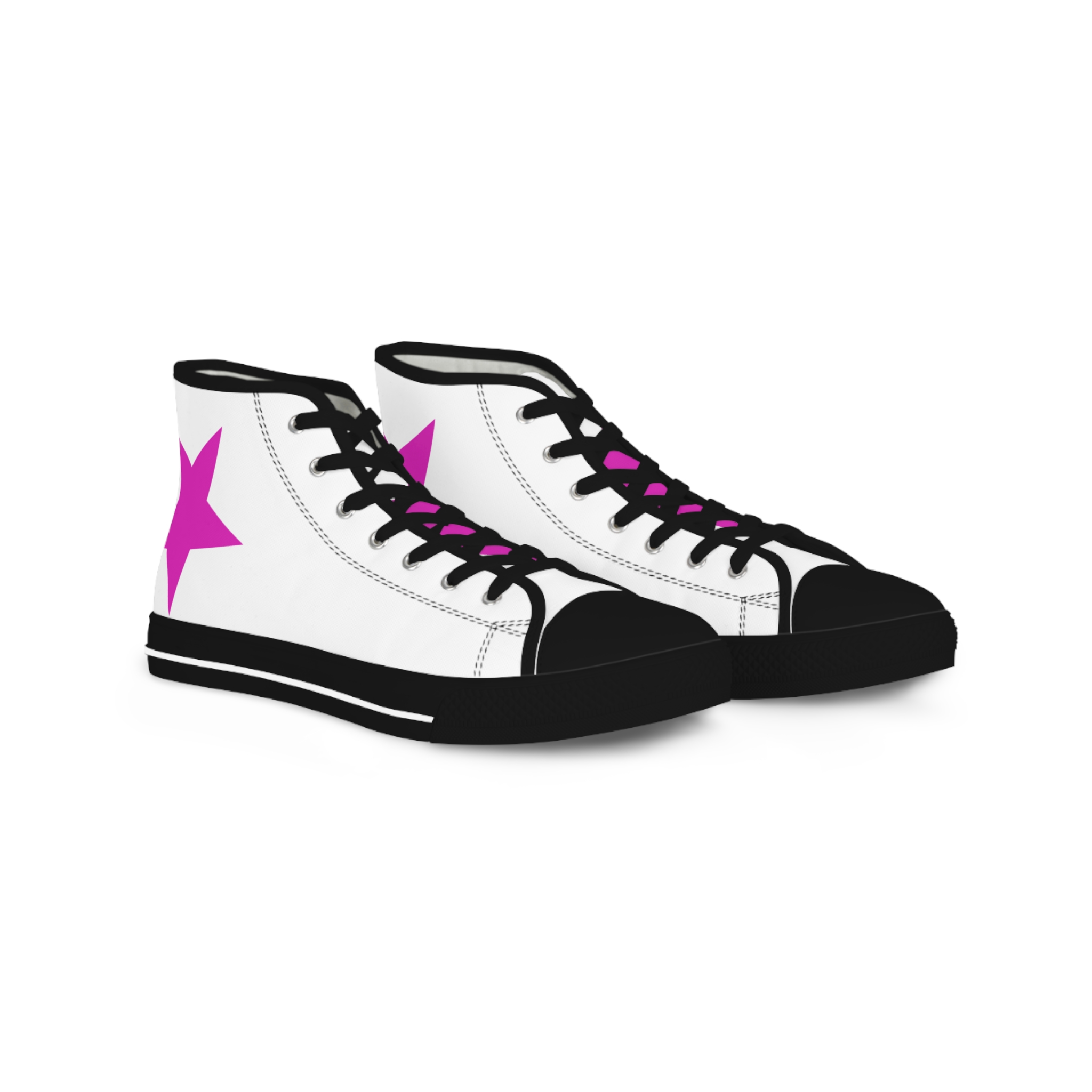 high top sneakers — white canvas with pink star accent high top sneakers — white canvas with pink star accent