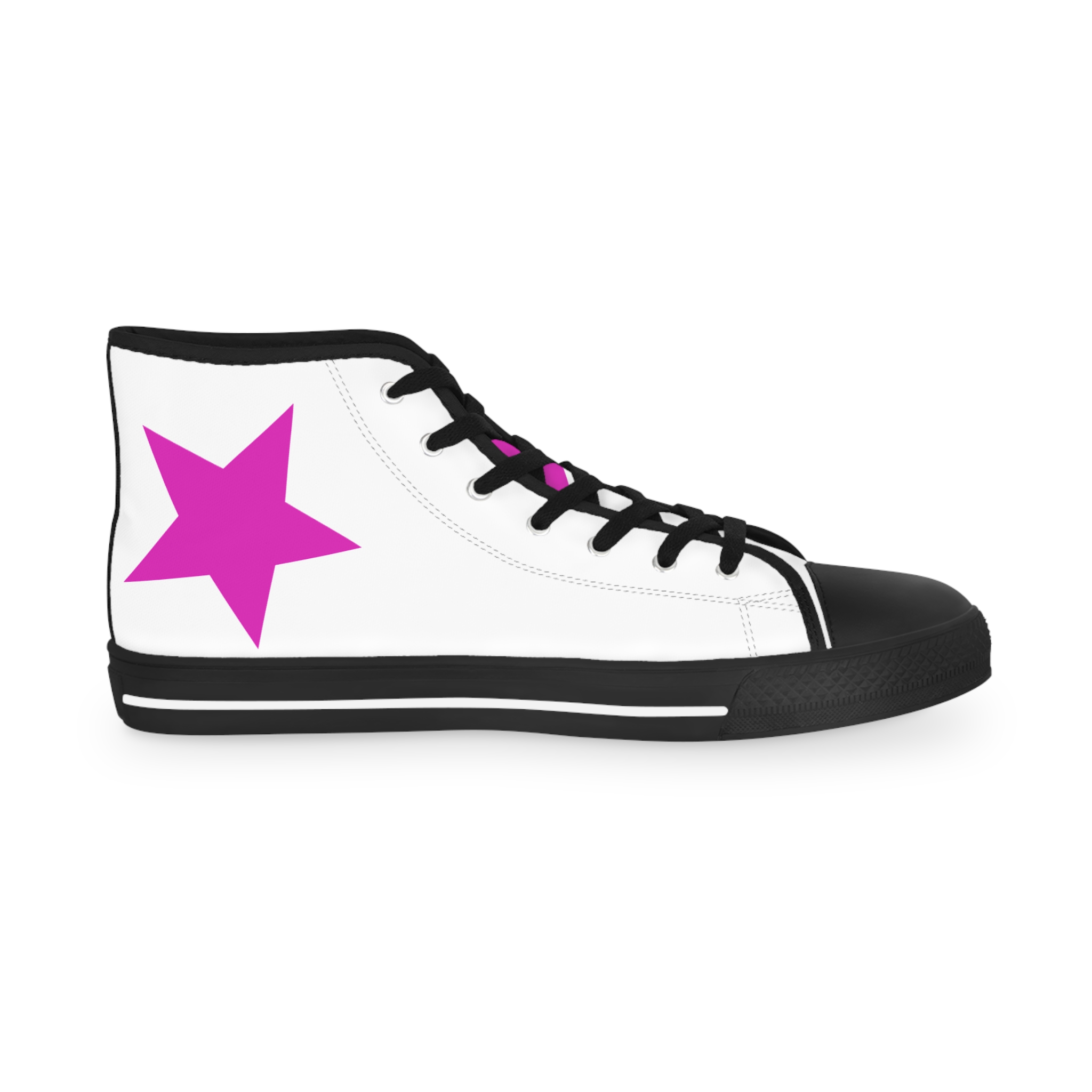 high top sneakers — white canvas with pink star accent high top sneakers — white canvas with pink star accent