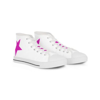 high top sneakers — white canvas with pink star accent