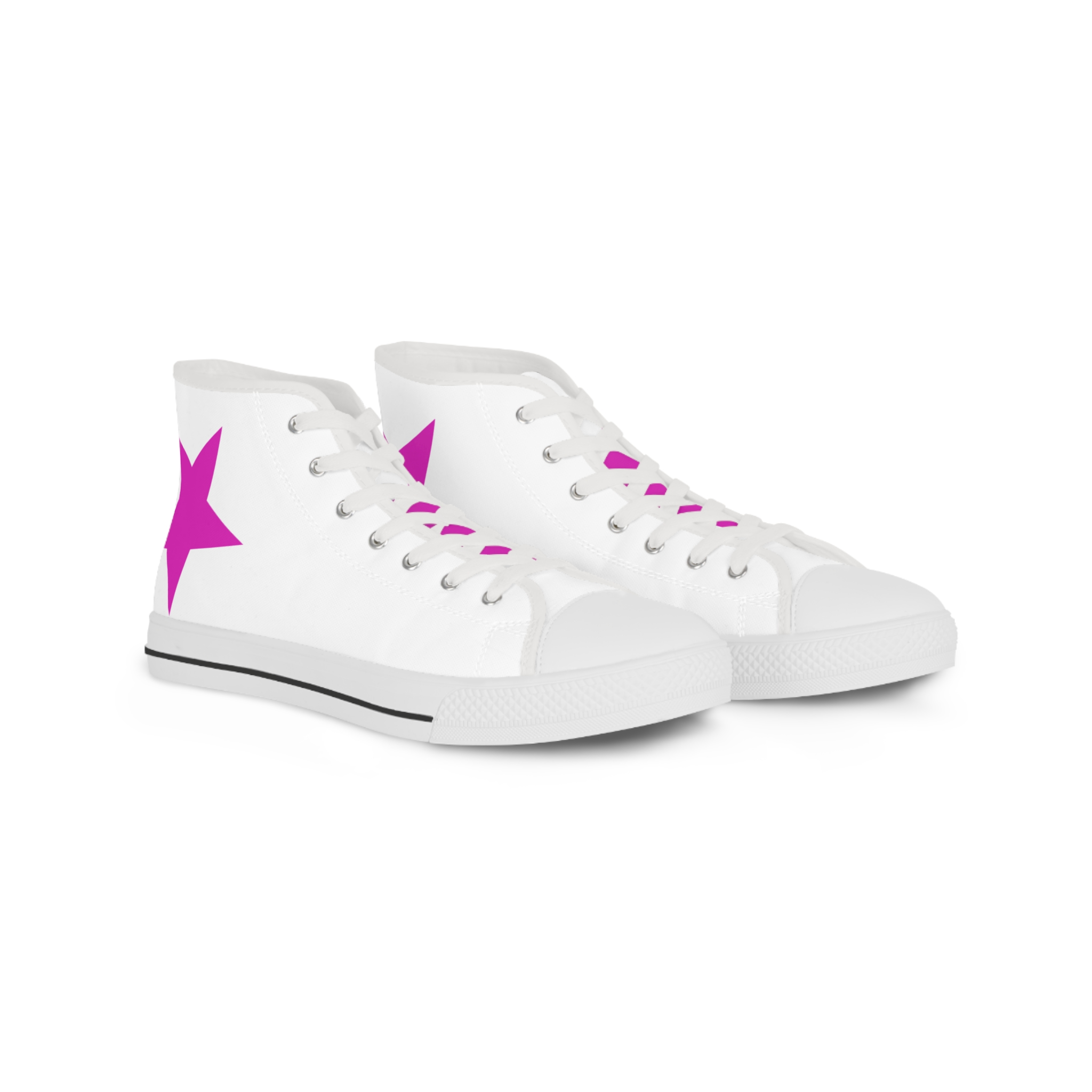high top sneakers — white canvas with pink star accent high top sneakers — white canvas with pink star accent