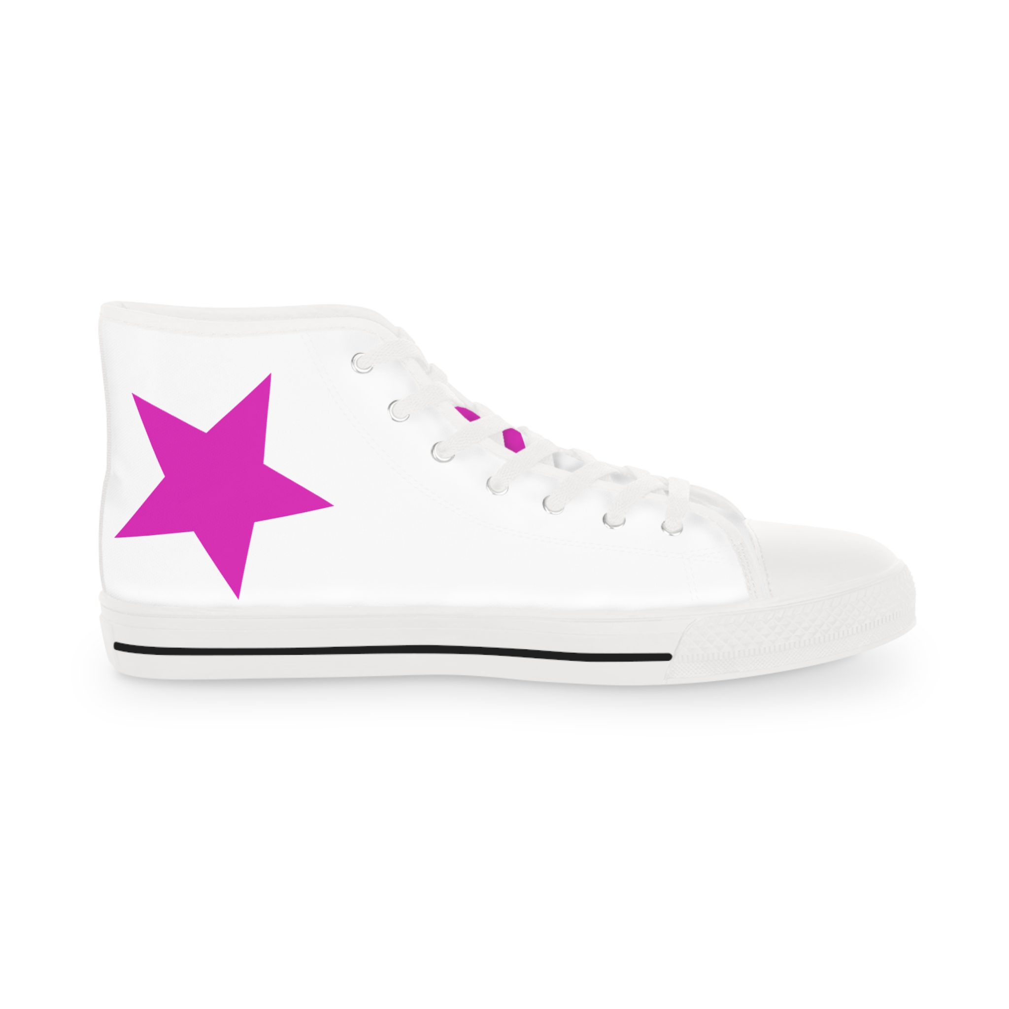 high top sneakers — white canvas with pink star accent high top sneakers — white canvas with pink star accent